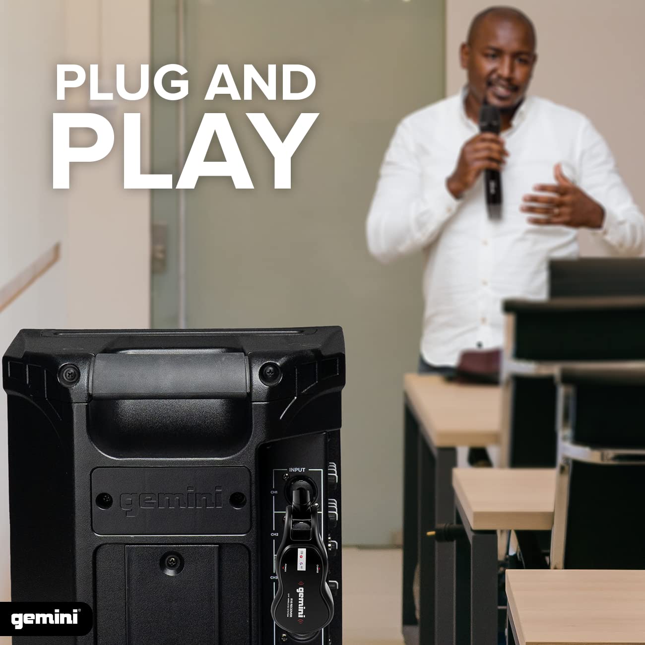 Gemini Sound GMU-M100 Professional Plug & Play Wireless Rechargeable UHF Handheld Microphone with Cordless Self Powered 1/4 Inch